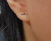Bar threader earrings, Line threader, Double sided earring, front back earrings, Line ear jacket earrings, staple earring, minimalist