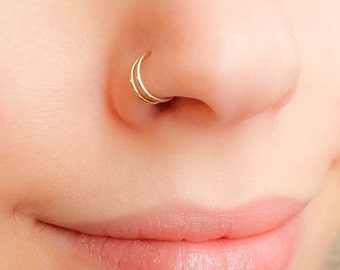 Dubbele neusring enkele doorboord-Twist neus oorbel-dubbele neusring enkele neus piercing-spiraal neusring-18g 22g goud zilver Rose neusring