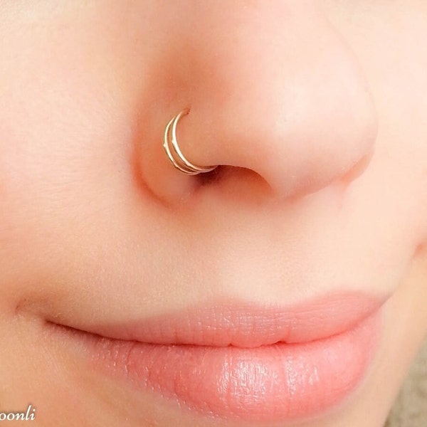 Double Nose Ring Single Pierced-Twist Nose Earring-Double Nose Ring Single Nose Piercing-Spiral Nose Ring-18g 22g Gold Silver Rose Nose Ring