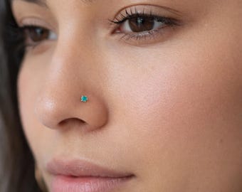 Tiny Bone Nose Stud - Turquoise Nose Stud - Blue Turquoise Nose Stud - Simple Nose Stud - Sterling Silver Nose Stud
