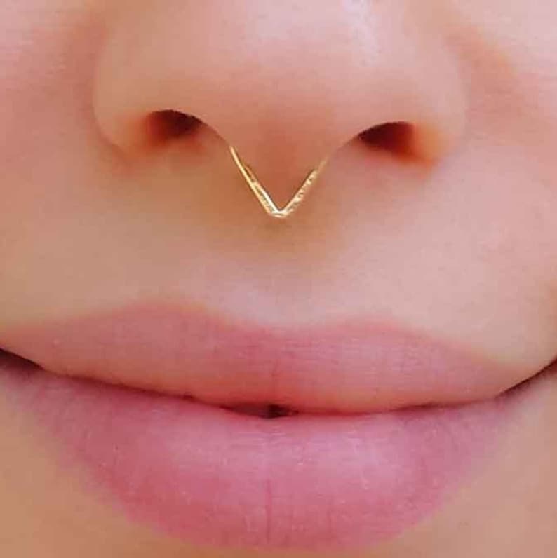 Triangle Septum nose ring, Septum Ring Gold, Gold septum, Septum, chevron septum, Septum Piercing, Septum Nose Ring, Gold Septum image 1