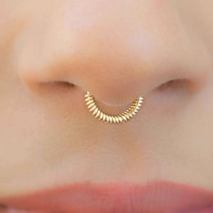 Fake Septum Ring Wrapped Gold Hoop - Gold Nose Cuff - Clip On Nose Ring Septum - Fake Piercing Septum