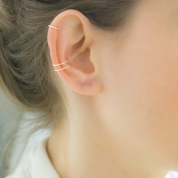 ORAZIO Set 3 Orecchini A Polsino Regolabili In Argento 925 - Finti Piercing Per Cartilagine, Placcati Oro 14K, Non Perforanti - 2