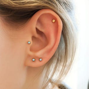 Draadloos labret met platte achterkant - push pin stud - opaal piercing 16g - 16g helix stud piercing - platte rug piercing - schijfoorpiercing