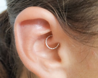 Daith Earring Piercing - Diamond Cut Daith Hoop - Silver Daith Hoop Earring - Daith Jewelry - Thin Daith