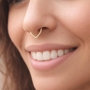 18g Gold Septum Ring Gehämmert Tropfen Piercing Gold Silber Rose Hoop Minimalistischer Nasenschmuck