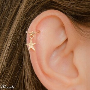 Star Cartilage Hoop - Small Gold Star Helix - Starfish Helix Piercing Earring - Sea Star Hoop Helix Silver Gold