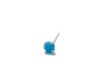 Mother Day - Tiny Bone Nose Stud - Turquoise Nose Stud - Blue Turquoise Nose Stud - Simple Nose Stud - Sterling Silver Nose Stud