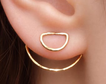 Ear Jacket, Ear Jackets, Ear Cuff Jacket, Ear Pins, Ear Jacket Earring, Floating Earrings, Gold Earrings,Ear Jacket Gold,Front Back Earrings