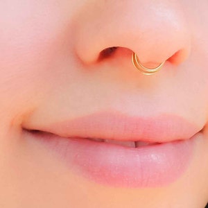 Fake Septum, Fake Nose Hoop, Gold septum Ring, Gold Nose Ring, Fake Nose Ring, conch piercing, Septum Piercing, Double Septum, No Piercing