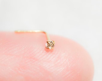 Tiny Diamond Nose Stud - Teeny Tiny Gold Diamond Nose Stud - L Shape Nose Stud 22g