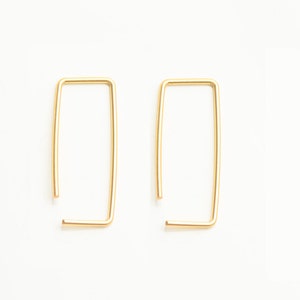 Mother Day - Pin Earrings, Ear Pin, Staple Earrings, Ear Jacket, Wire Earrings, Rectangle Earrings, Minimalist Ear Cuff, Gold Ear Jacket