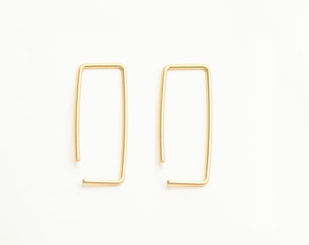 Mother Day - Pin Earrings, Ear Pin, Staple Earrings, Ear Jacket, Wire Earrings, Rectangle Earrings, Minimalist Ear Cuff, Gold Ear Jacket