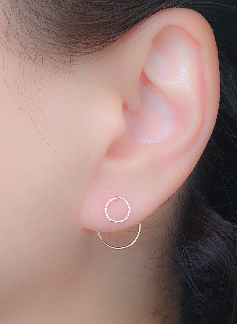 Ear Jackets Earrings, Gold Ear Jacket, Double Earrings, Circles Ear Jacket Earrings, Circle Geometric Earrings, Front Back Earrings image 2