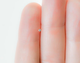 Pendiente de nariz de diamante diminuto plateado - Pendiente de nariz de diamante CZ de plata diminuta - Pendiente de nariz en forma de L 22 g