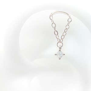 Helix Earring Hidden Piercing 16g Chain Prong CZ Diamond Cartilage in Gold or Silver Labret Screw Flat back Stud