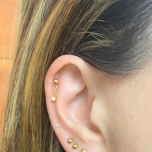 Hangende kraakbeenoorbellen 18G korte helixpiercing met lange halter in goud of zilver
