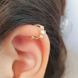 Helix Ring Clicker-Helix Hoop-Helix Piercing-Helix Jewelry-16 Gauge Silver Gold Ring-Nose Ring-CZ 8mm Helix Septum Daith Ring Hinged Clicker