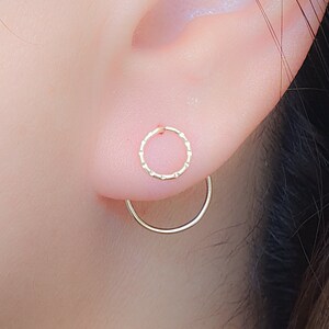 Circle Ear Jackets, Gold Ear Jacket, Double Earrings, Ear Jacket Earrings, Circle Geometric Earrings, Modern Jewelry, Front Back Earrings image 2