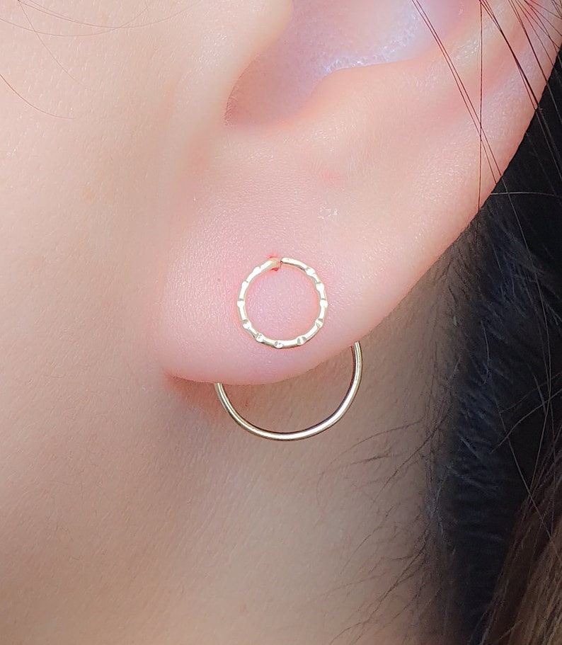 Ear Jackets Earrings, Gold Ear Jacket, Double Earrings, Circles Ear Jacket Earrings, Circle Geometric Earrings, Front Back Earrings image 3