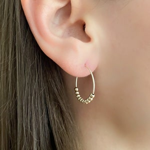 Hoop Earrings, Gold Hoop Earrings, Silver Hoop Earrings, Large hoop earrings, Simple Classic Thin Beaded Hoop Earrings, Lightweight Hoops