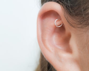 Mother Day - Rook Earring Piercing 16g - Diamond Cut 16g Rook Hoop - Silver Rook 16 gauge Hoop Earring - 16g Rook Jewelry - Rook Jewelry