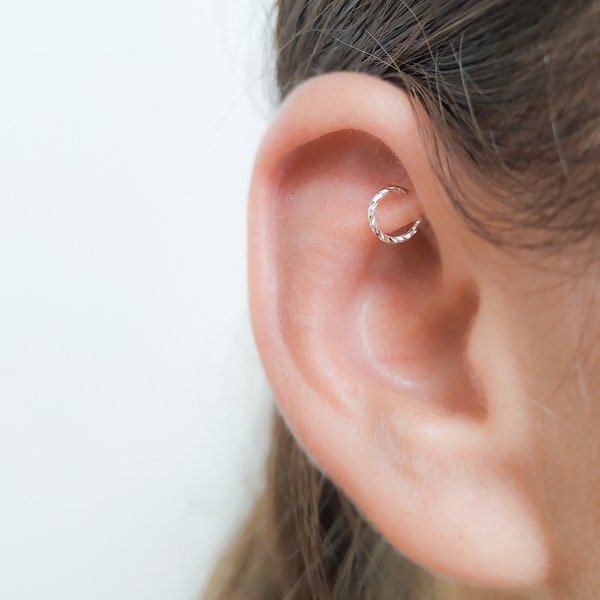 Mother Day - Rook Earring Piercing - Diamond Cut Rook Hoop - Silver Rook Hoop Earring - Rook Jewelry - Thin Rook