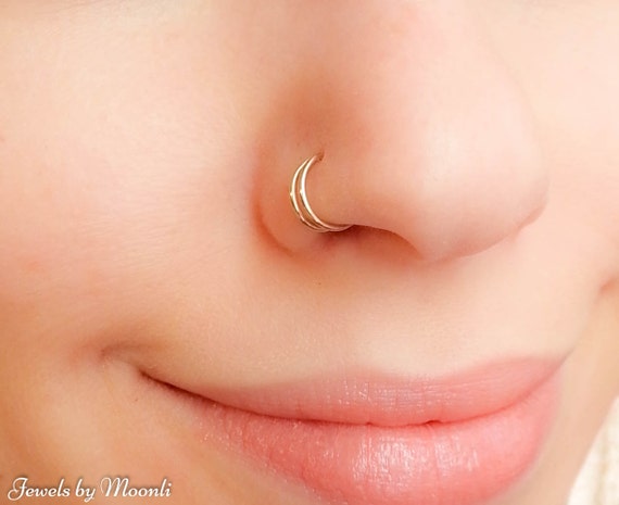 2PCS Surgical Steel D Shape Fake Nose Rings Chip Hoop Nostril Piercings 18G  20G | eBay