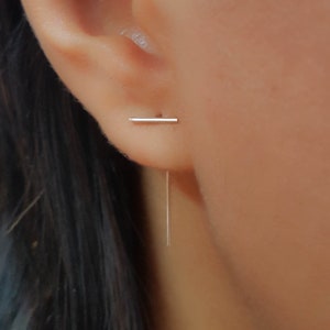 Bar threader earrings, Line threader, Double sided earring, front back earrings, Line ear jacket earrings, staple earring, minimalist