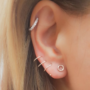 Three piercing earring - triple piercing - Triple hoop earring - triple spiral earring - silver rose gold - side by side hoop