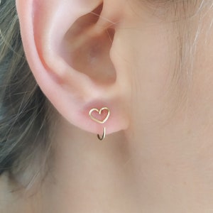 Huggie Earrings - Heart Huggies - Hugging Hoops - Tiny Huggie Hoops - Sleeper Hoops