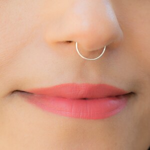 Silver Septum Ring Real Septum Jewelry Sterling Silver Hoop Piercing Thin Slim Nose Ring 20 Gauge Nose Ring 6 mm 7 mm 8 mm 9 mm 10 mm image 2