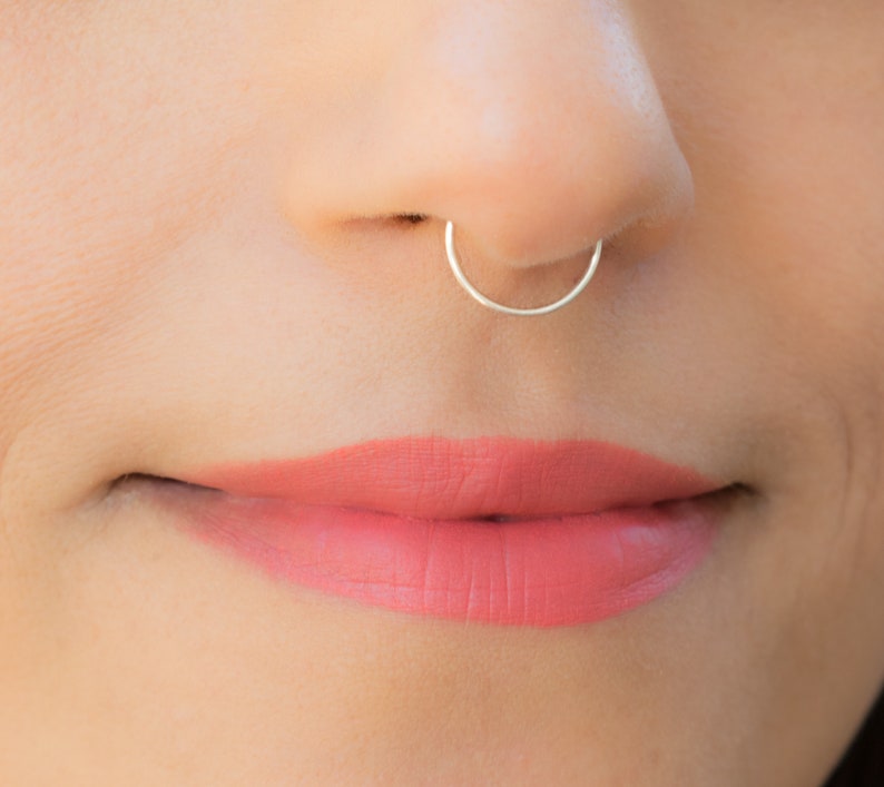 Silver Septum Ring Real Septum Jewelry Sterling Silver Hoop Piercing Thin Slim Nose Ring 20 Gauge Nose Ring 6 mm 7 mm 8 mm 9 mm 10 mm image 2