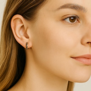 Small hoop earrings - huggie hoops earrings - Black CZ Diamonds hoop earrings - Dainty Tiny hoops - Minimalist earrings