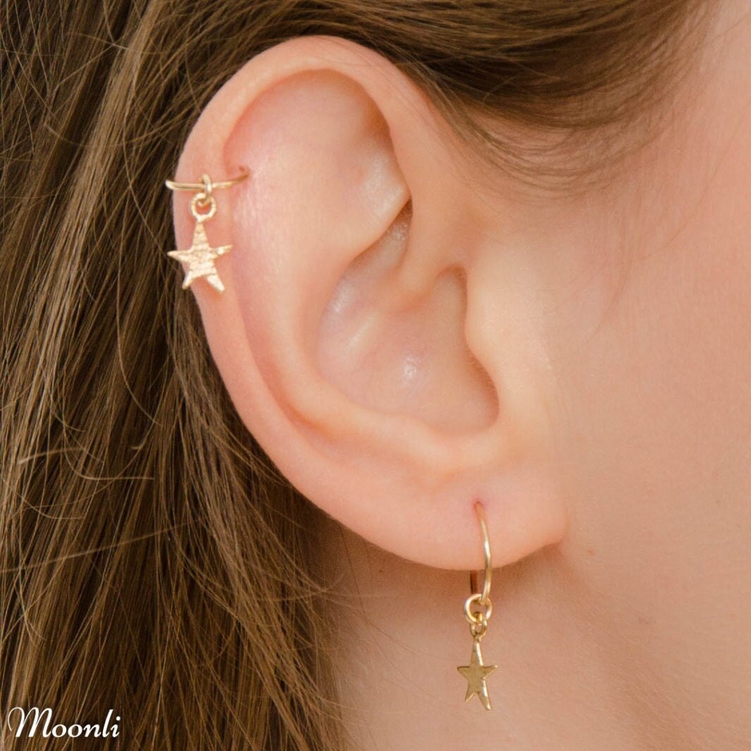 Star Cartilage Hoop - Small Gold Star Helix - Starfish Helix