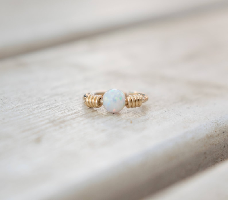 Mother Day Helix Earring Hoop Opal White Opal Helix Helix Ring Gold Wrapped Helix Hoop with Opal Helix Ring Cartilage Hoop image 5