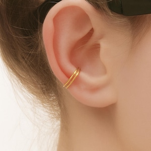 Fake Ear Cuff, Gold Cartilage Earring, Faux Ear Cuff, Double Ear Cuff, conch piercing, Cartilage Fake piercing, Gold Ear Cuff