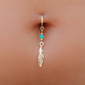 Feather Belly Ring Feather Navel Ring Feather Belly Jewelry-Belly Ring 16 gauge-Feather Belly Piercing-Feather Belly Hoop-Navel Ring image 1