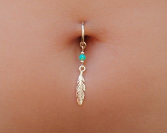 Feather Belly Ring -Feather Navel Ring -Feather Belly Jewelry-Belly Ring 16 gauge-Feather Belly Piercing-Feather Belly Hoop-Navel Ring