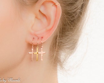 Mother Day - Cross Hoop Earrings - Gold Cross Hoop Earrings - Simple Hoop Earrings - Cross jewelry