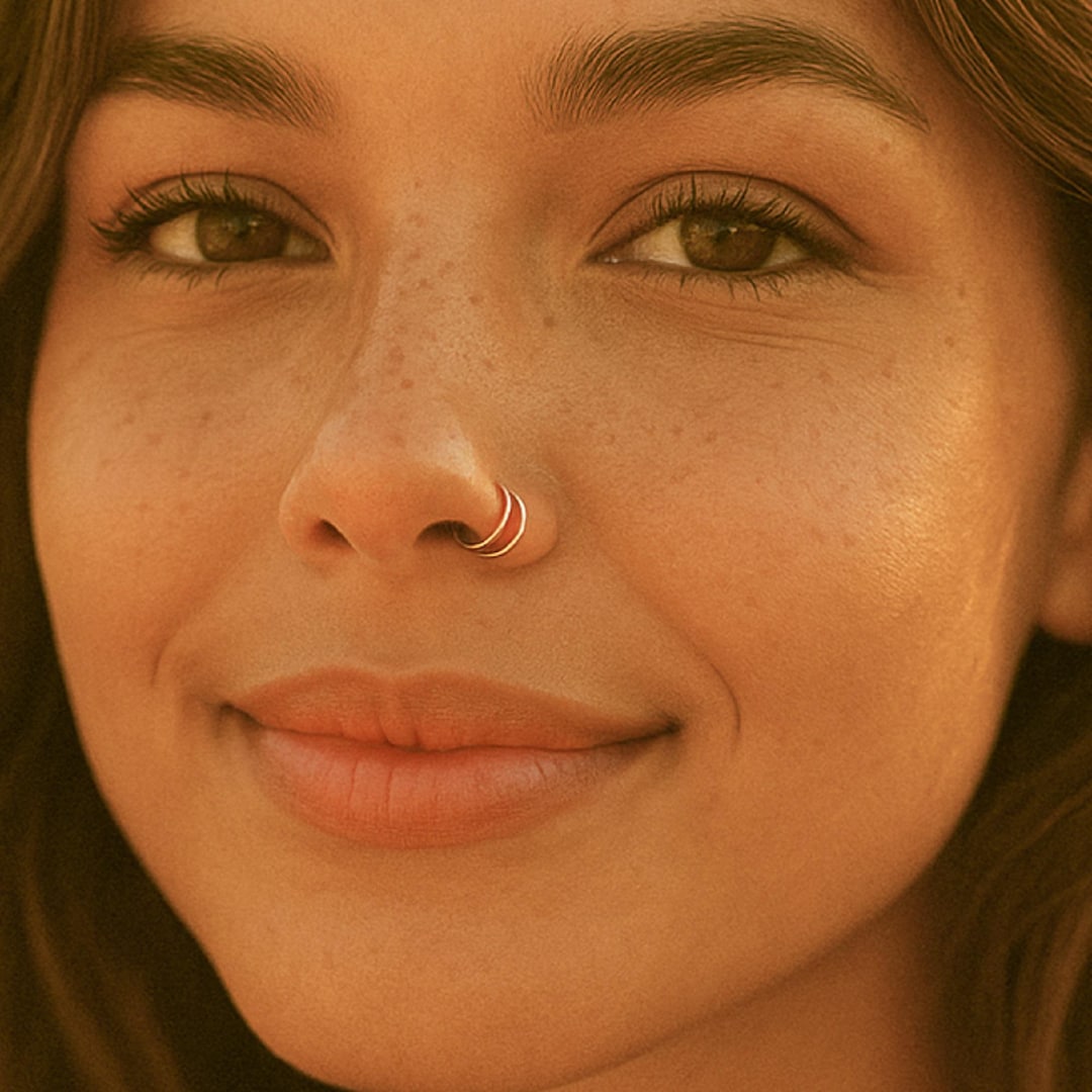 Crdifu 18G Doppelt Nasenpiercing Ring 3er Set - Silber Gold Rosegold 316L Edelstahl 8mm