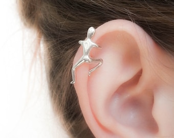 Climbing Man Ear Cuff Earring - No Piercing Ear Cuff - Sterling Silver Ear Cuff