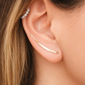 Gold Earrings- Ear Climber Earrings- Gold Ear Climber- Ear Crawler- Bar Earrings- Gold Bar Earrings- Earclimber- Climbing Earrings