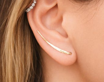 Gold Earrings- Ear Climber Earrings- Gold Ear Climber- Ear Crawler- Bar Earrings- Gold Bar Earrings- Earclimber- Climbing Earrings