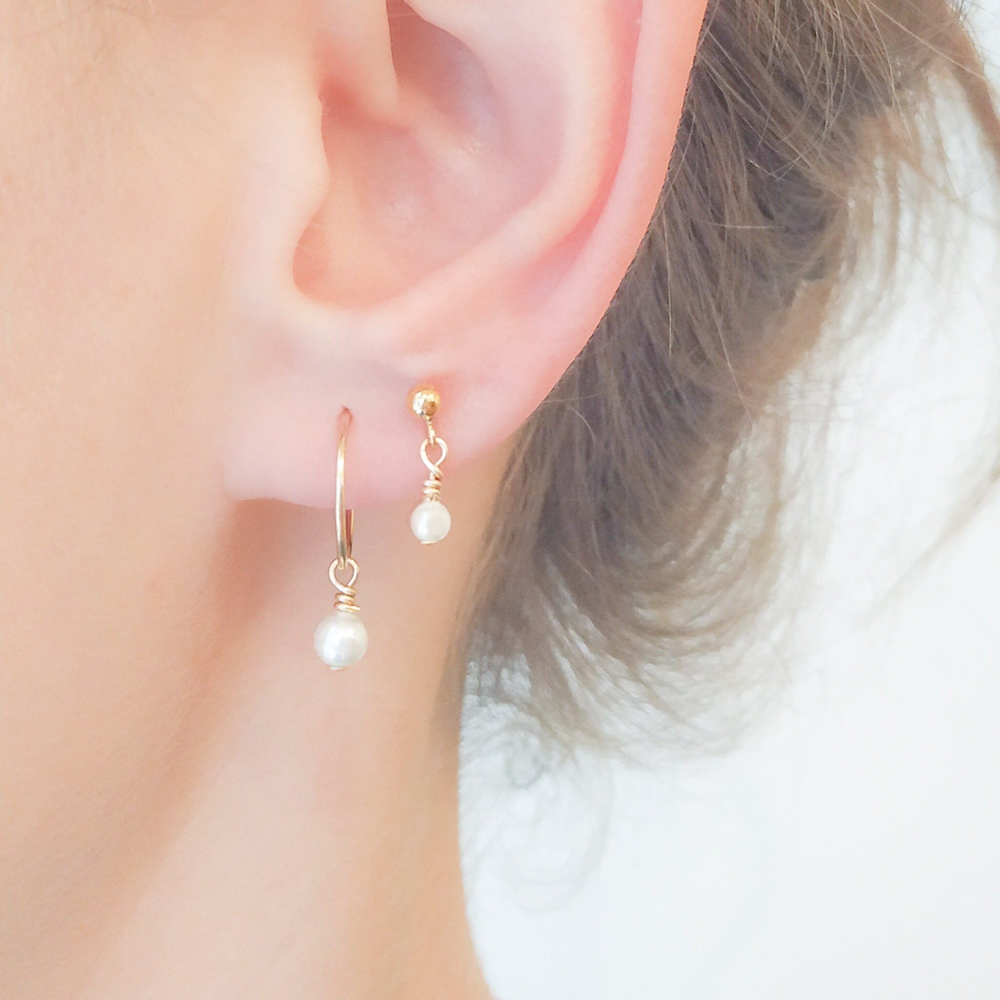 Pearl Stud Earrings Tiny Pearl Earrings Small Studs Gold Etsy