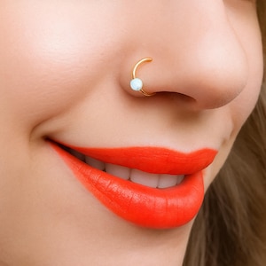 Tiny Gold Opal Nose Ring, Opal Nose Ring, Nose Ring, Hoop Nose Ring, Opal Nose Hoop, Gold Nose Hoop Ring, Fake Nose Ring