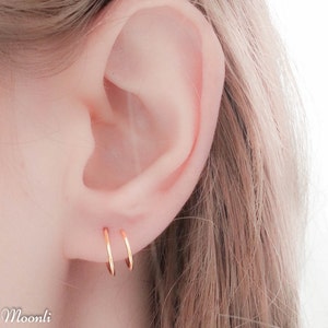 Double Earring Fake Piercing - Tiny Hoop Earring - Ear Cuff Fake Earring