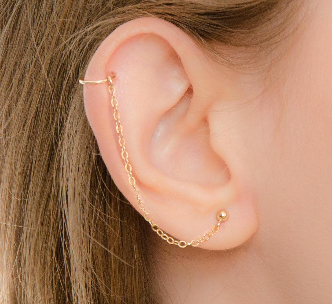 20g CZ Prong Helix to Lobe Chain Earring Dangle Chain  Etsy  Chain  earrings Cartilage earrings stud Helix earrings