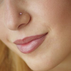 Tiny Diamond Nose Stud Silver - Teeny Tiny Silver CZ Diamond Nose Stud - L Shape Nose Stud 22g