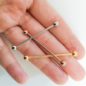 Gold Industrial Piercing-Gold 14g Industrial Barbell 38mm-Industrial Barbell 316L Surgical Steel Scaffold Earring